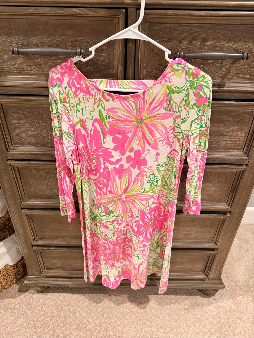 Bright Pink & Green Floral Tunic Dress